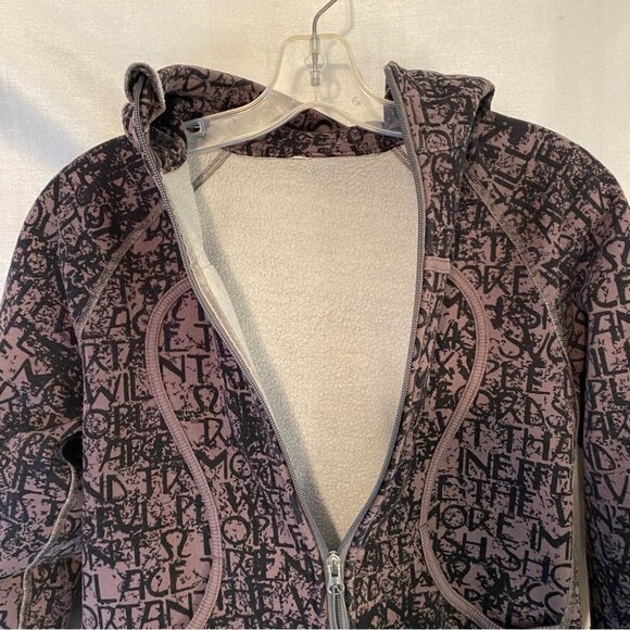 Lululemon Scuba  Hoodie II Ladies 8 Brown with Black Graffiti Text - Picture 3 of 10